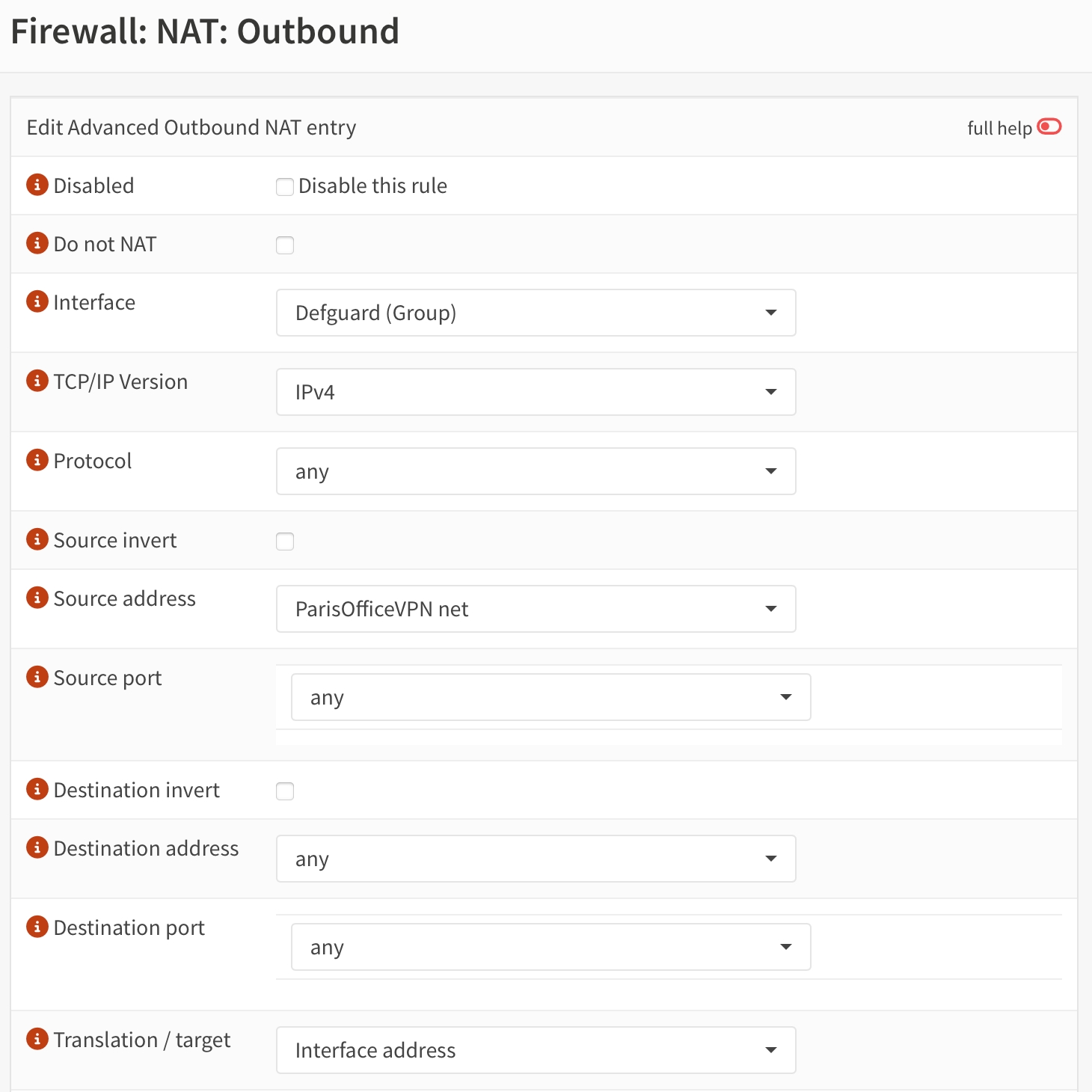 Outbound NAT rule