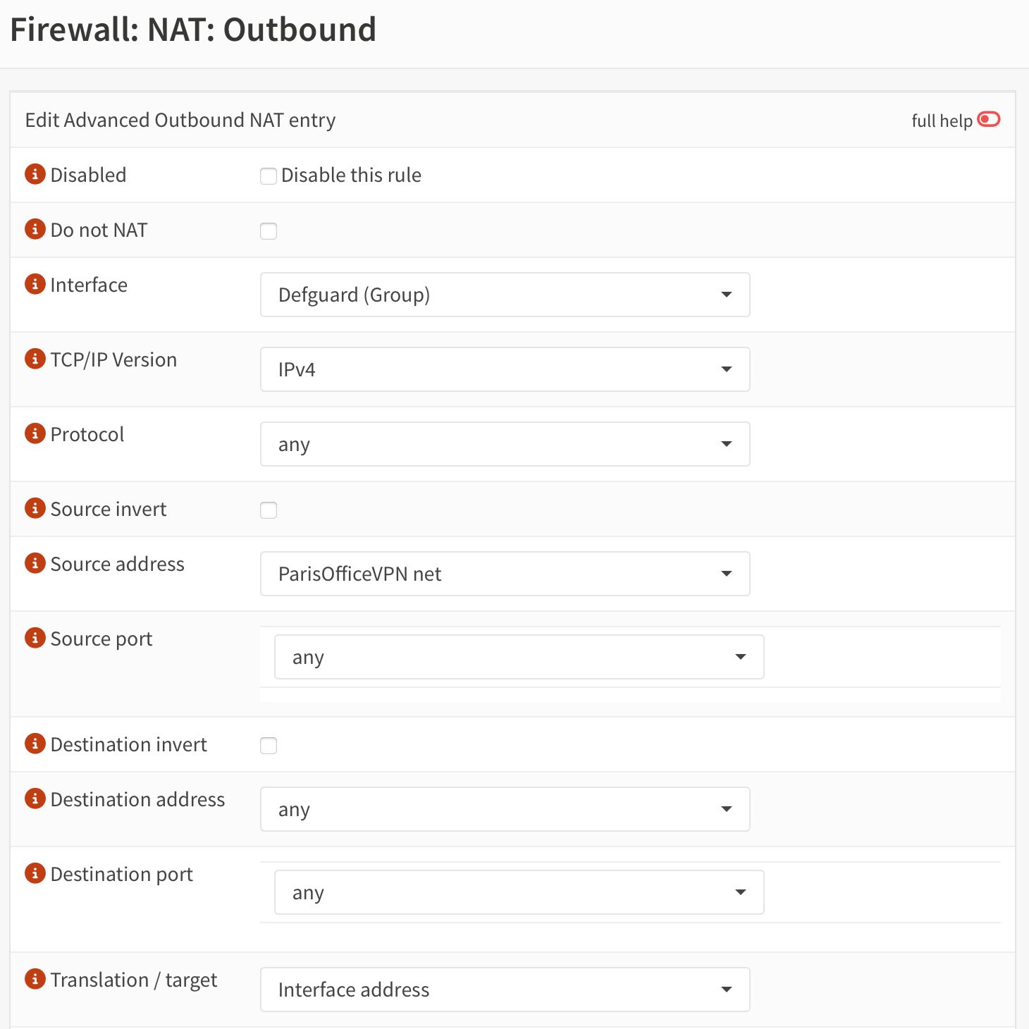 Outbound NAT rule