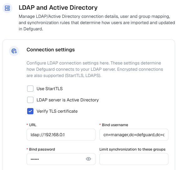 LDAP Connection settings